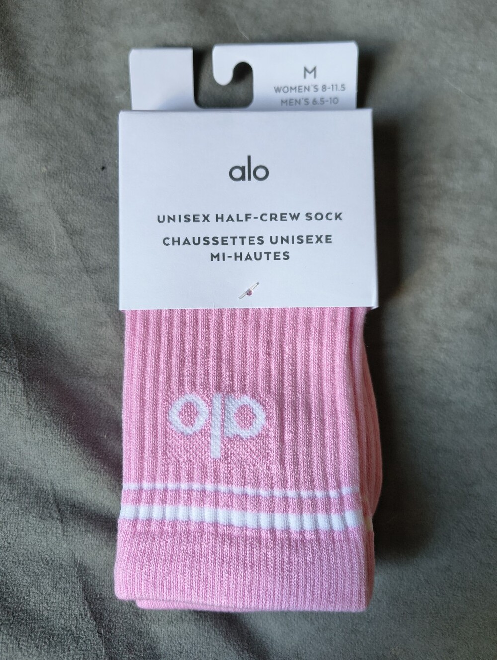 Alo Yoga Unisex Half-Crew Socks Sweet Pink White Size Medium